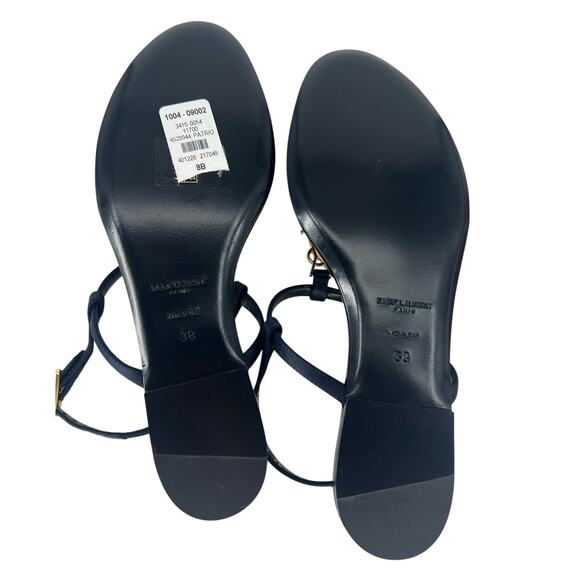 Saint Laurent Cassandra Navy Satin YSL Flat Logo Thong Sandals - Picture 15 of 15